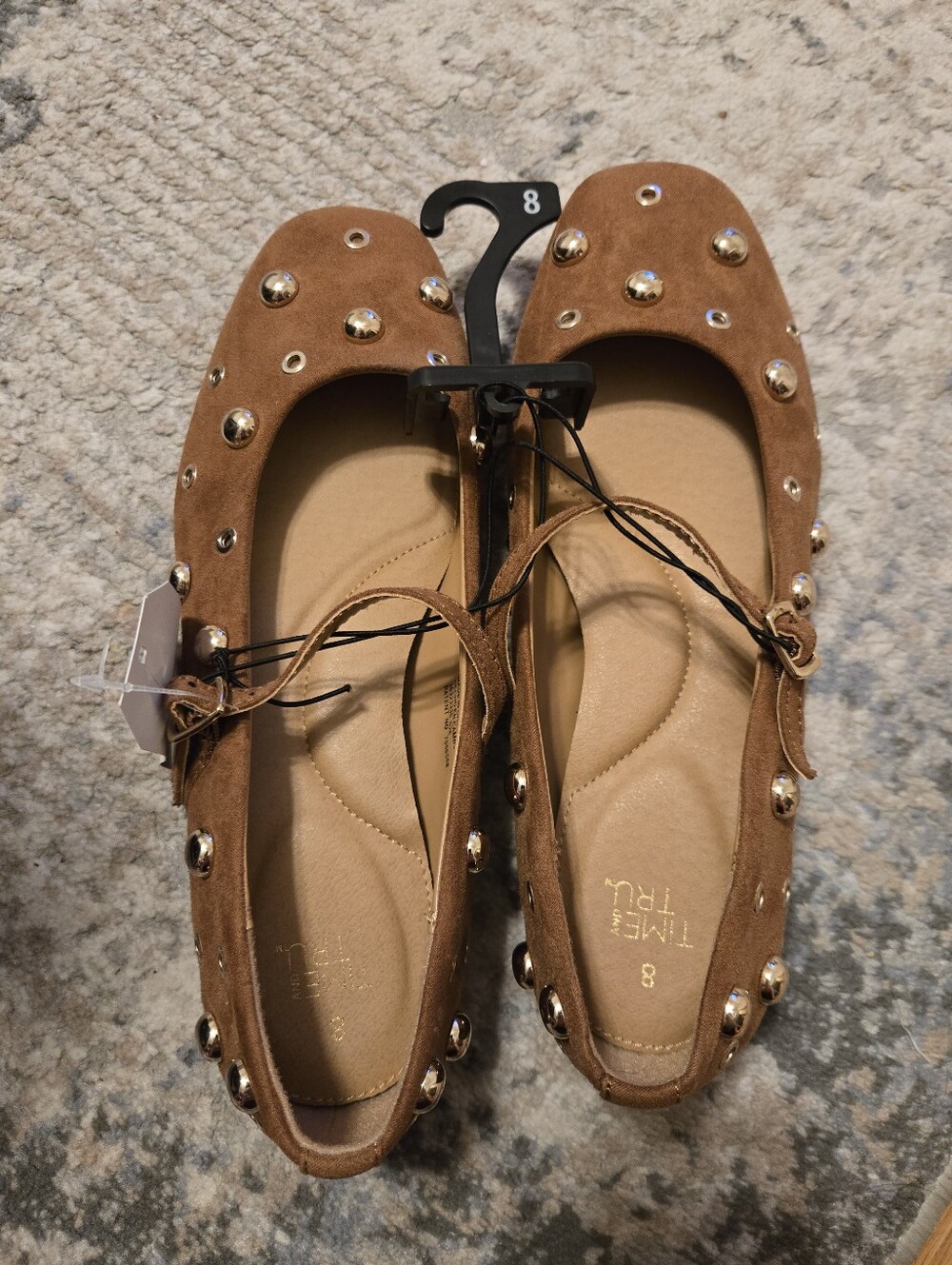 Studded Brown Suede Ballet Flats - Size 8